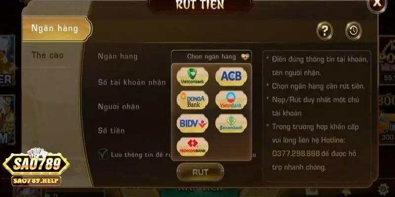Hướng dẫn rút tiền Sao789 dành cho tân thủ